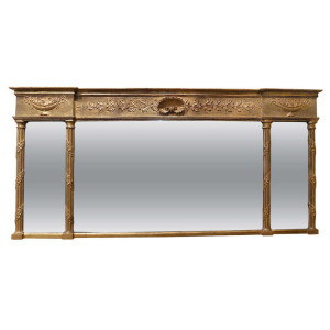 French Antiques : Gilded Trumeau Tryptich Mirror : VANDEUREN