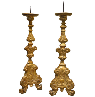 French Antiques : Pair of Louis XIV Gilded Candleholders : VANDEUREN